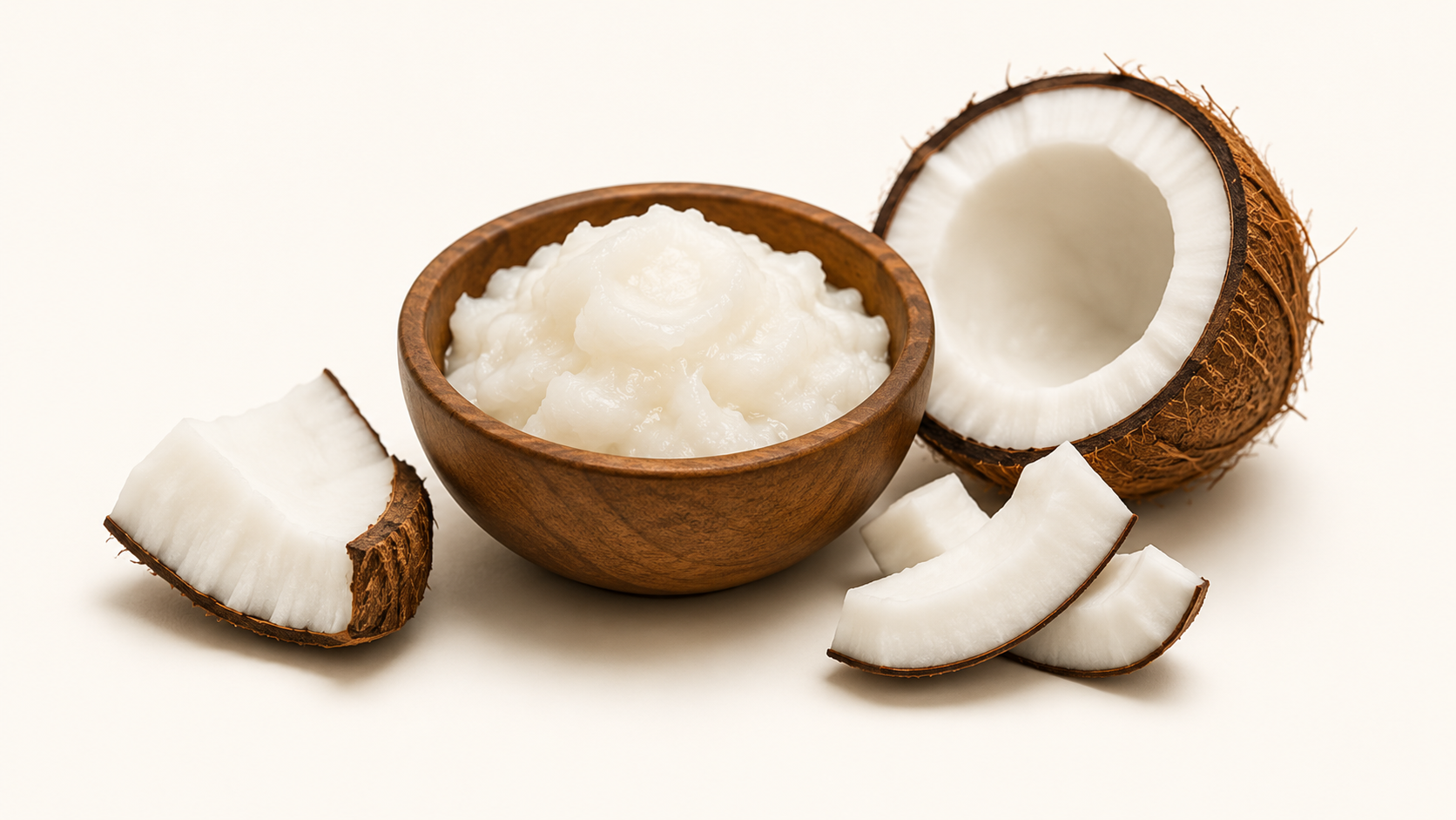 Coconut oil with fresh coconut pieces