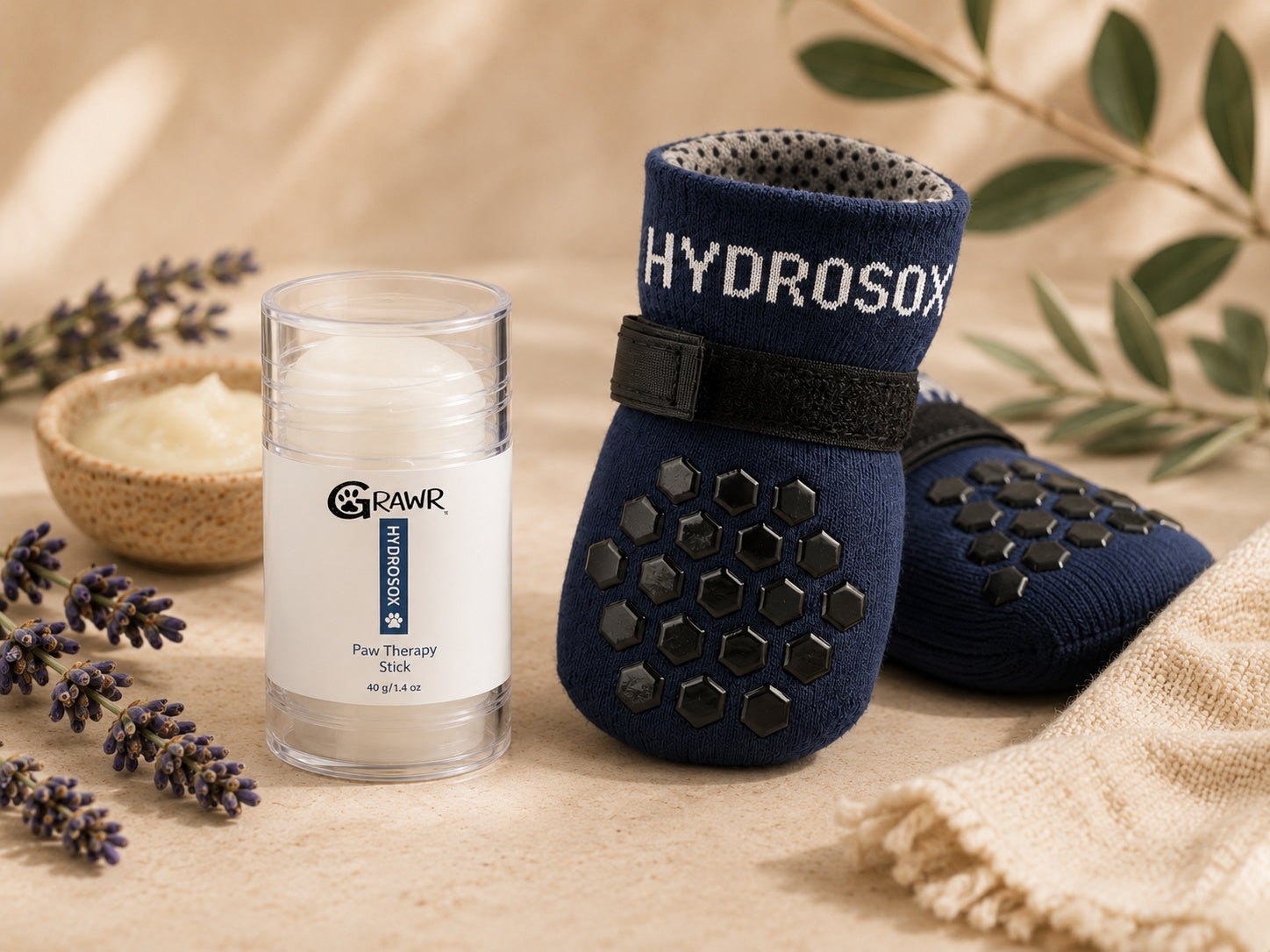 Hydrosox Paw Therapy Stick paired with Hydrosox socks