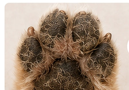 Dry cracked dog paw before Hydrosox routine